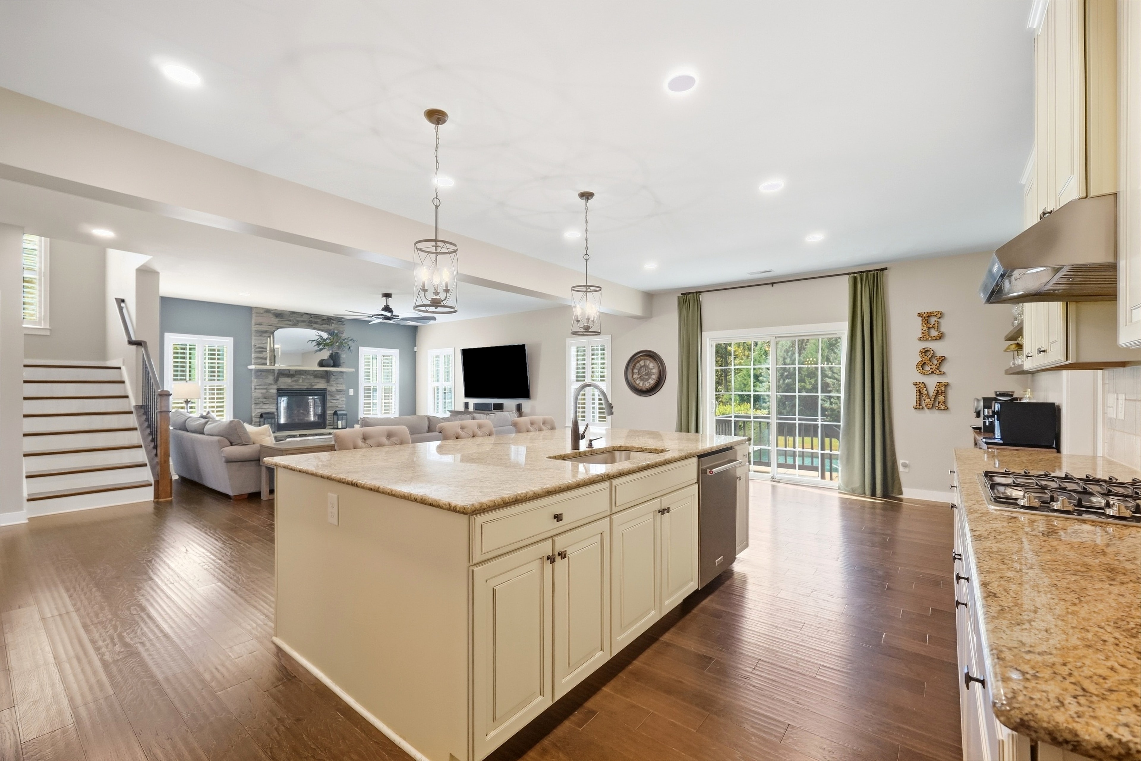 Kitchen & living — wide view