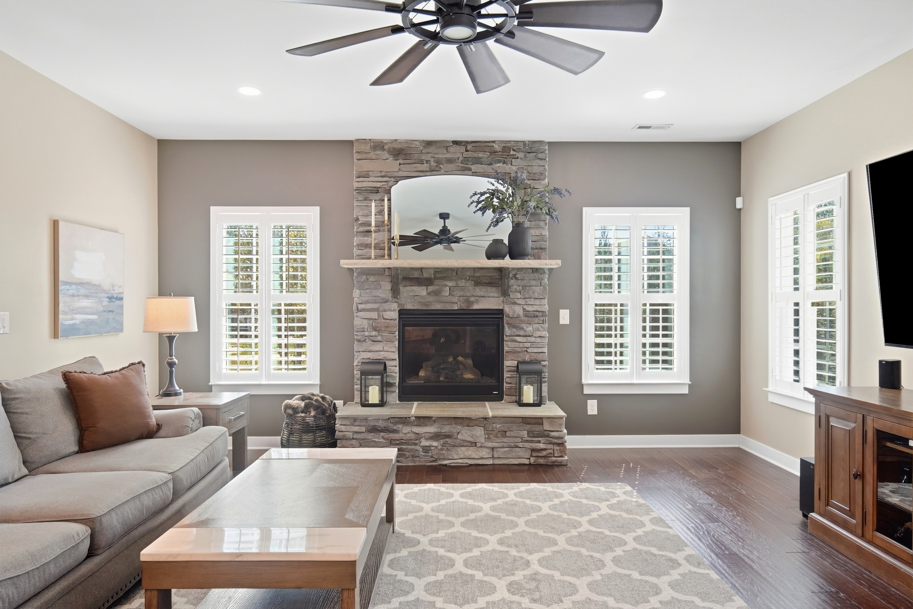 Stone fireplace